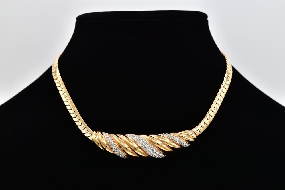 Swarovski Vintage Gold Crystal Rhinestone Collar Necklace Swan Signed 80s BinBM